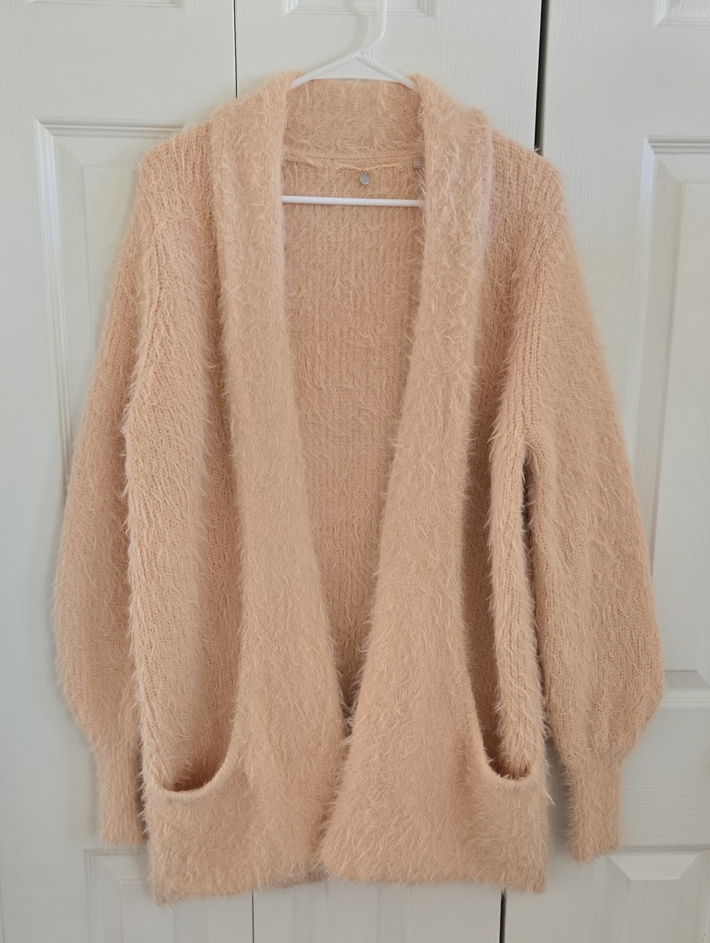 Anthropologie Knitted & Knotted Fuzzy Peach Cardigan
